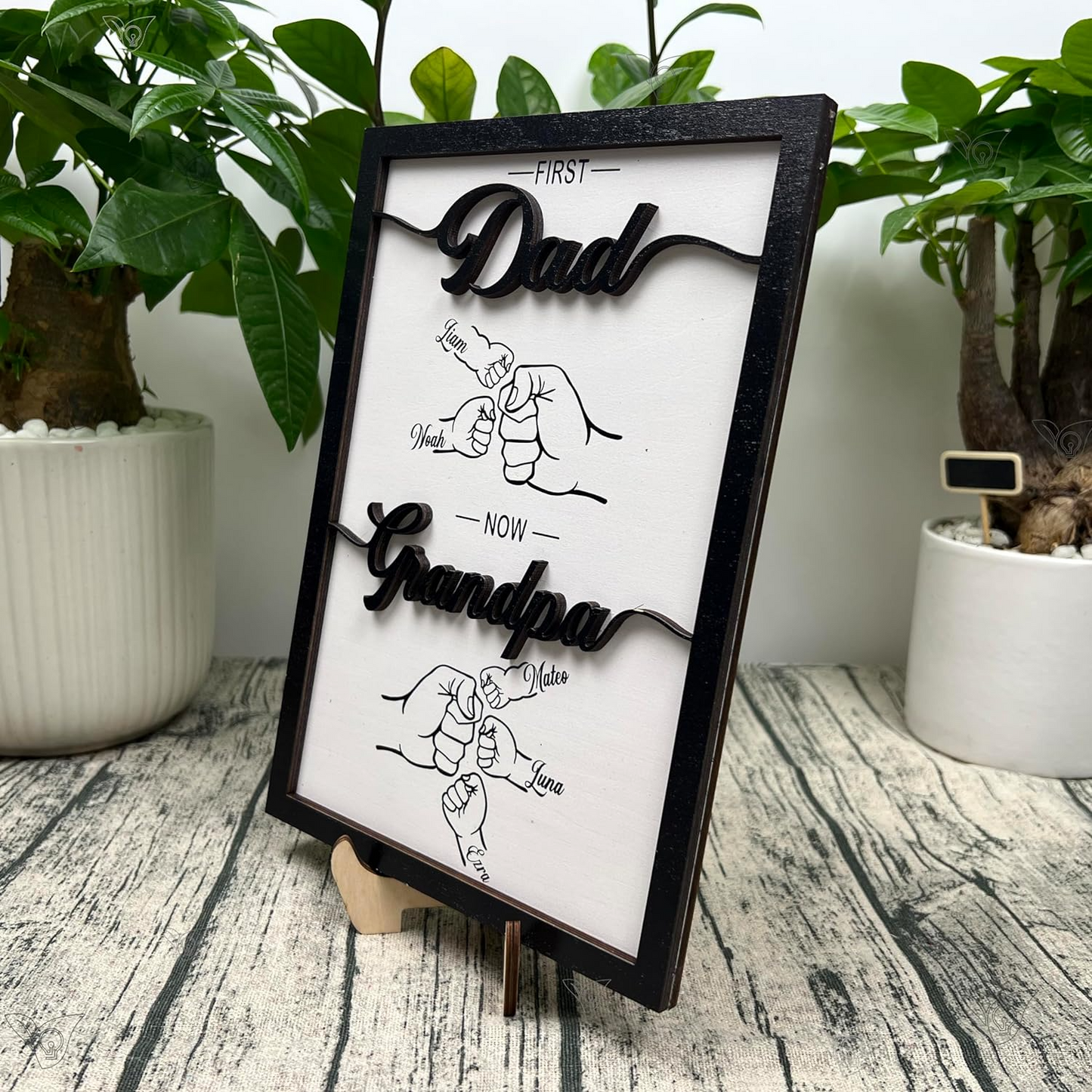 Personalized Fist Bump Dad and Kids Wood Framed Sign