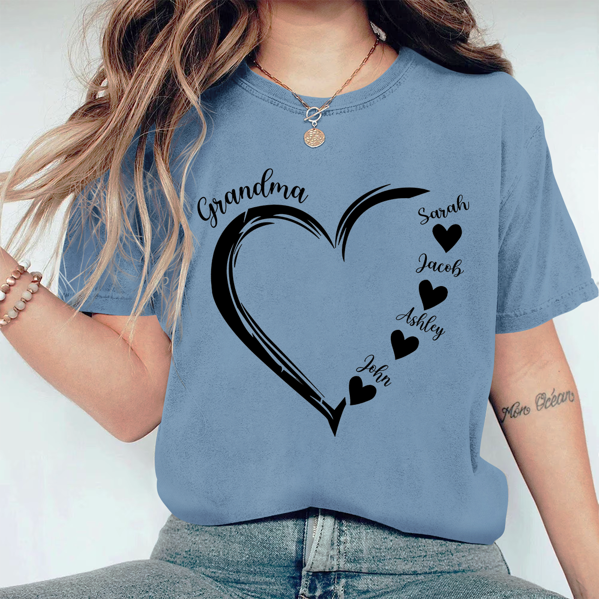 Grandma and Grandkids, Forever In Grandma's Heart - Family Personalized Custom Comfort Colors T-Shirt