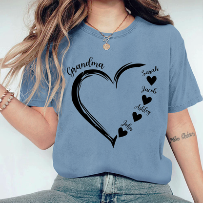 Grandma and Grandkids, Forever In Grandma's Heart - Family Personalized Custom Comfort Colors T-Shirt