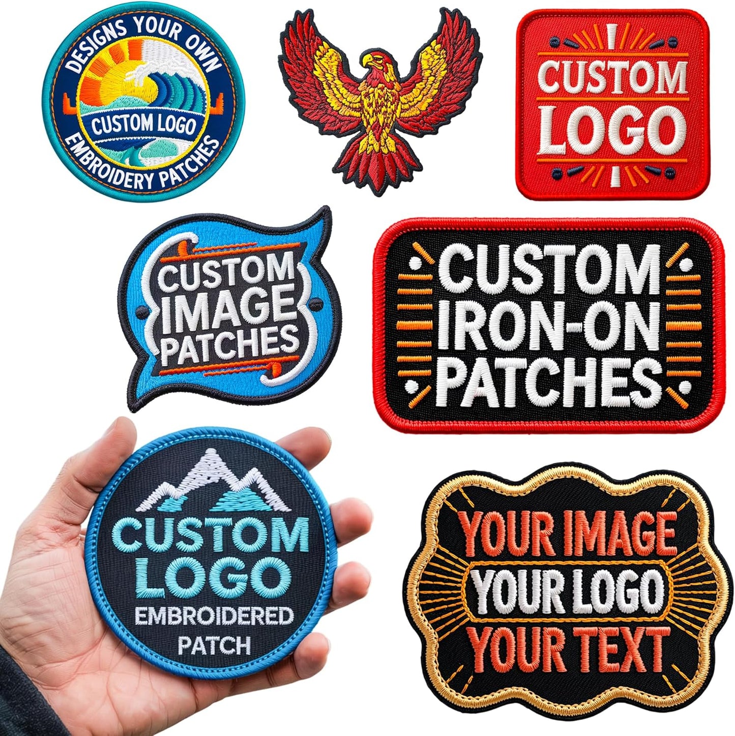 Custom Embroidered Patches – Personalized Iron-On/Sew-On Hook & Loop, Custom Logo Patch for Clothes, Bags, Hats