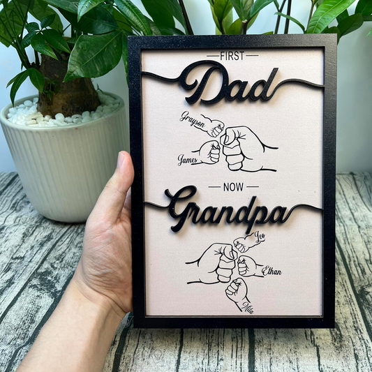 Personalized Fist Bump Dad and Kids Wood Framed Sign