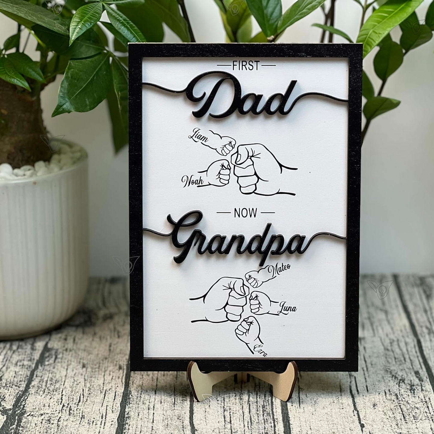 Personalized Fist Bump Dad and Kids Wood Framed Sign