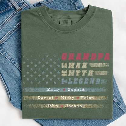 Grandpa The Man The Myth The Legend Shirt - Custom Comfort Colors Tee with Grandkids Names - Father's Day Gift