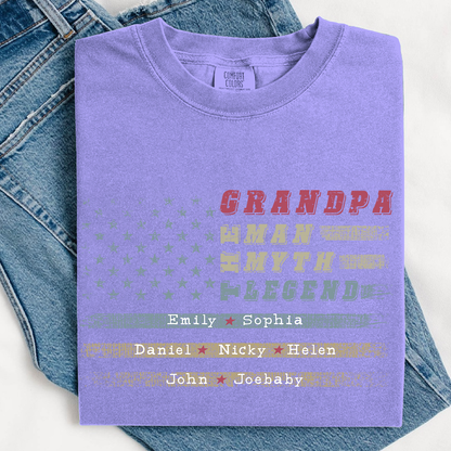 Grandpa The Man The Myth The Legend Shirt - Custom Comfort Colors Tee with Grandkids Names - Father's Day Gift