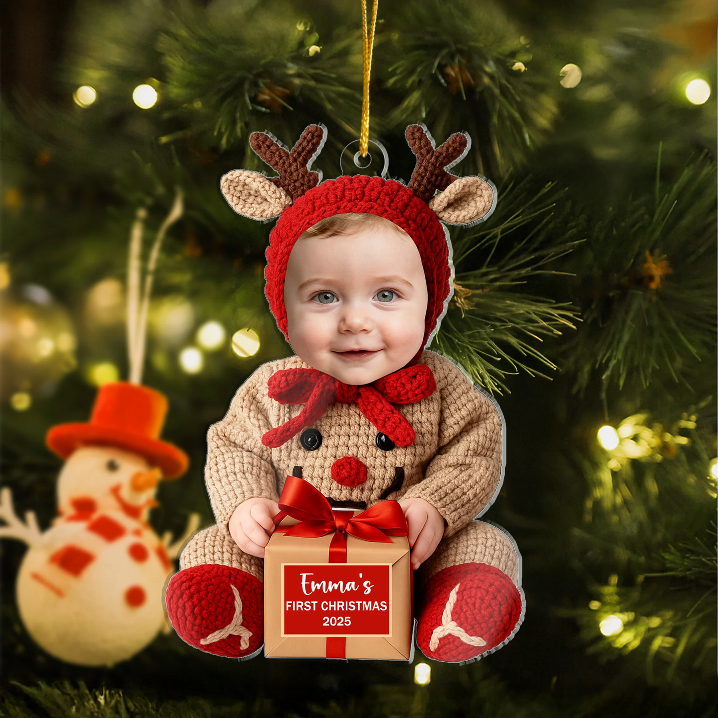 Personalized Baby Reindeer Ornament 2025 – Custom Face First Christmas Ornament, Adorable Holiday Keepsake for Newborns