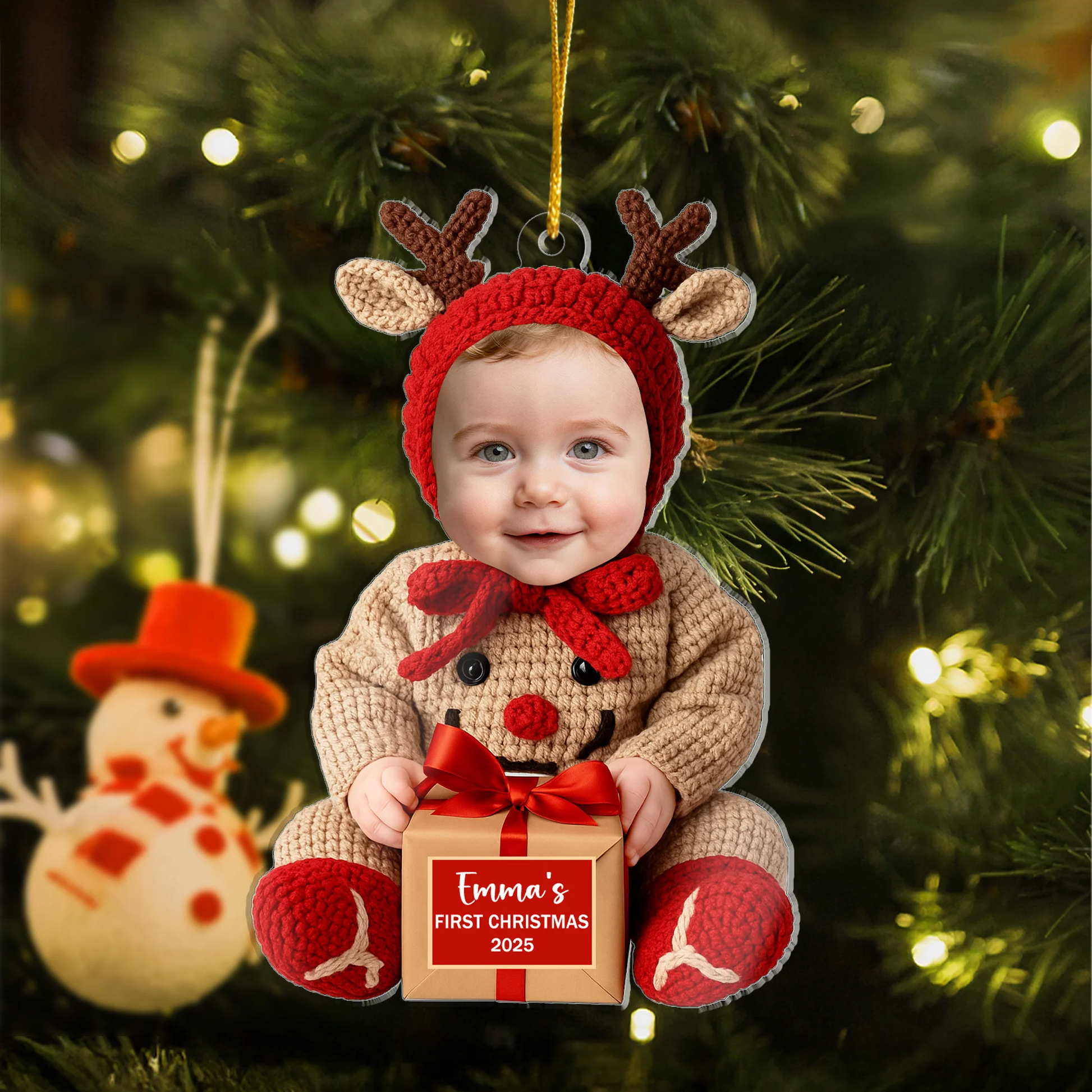 Personalized Baby Reindeer Ornament 2025 – Custom Face First Christmas Ornament, Adorable Holiday Keepsake for Newborns