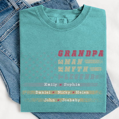 Grandpa The Man The Myth The Legend Shirt - Custom Comfort Colors Tee with Grandkids Names - Father's Day Gift