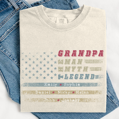 Grandpa The Man The Myth The Legend Shirt - Custom Comfort Colors Tee with Grandkids Names - Father's Day Gift