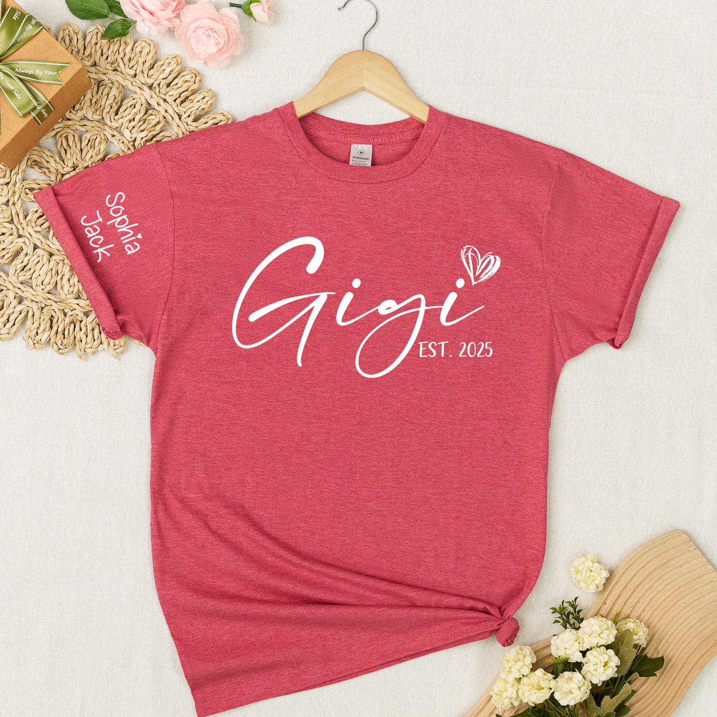 Personalized Gigi EST. 2025 T-Shirt with Custom Names for Family - Unique Gift for Grandma, Mom, or Loved Ones