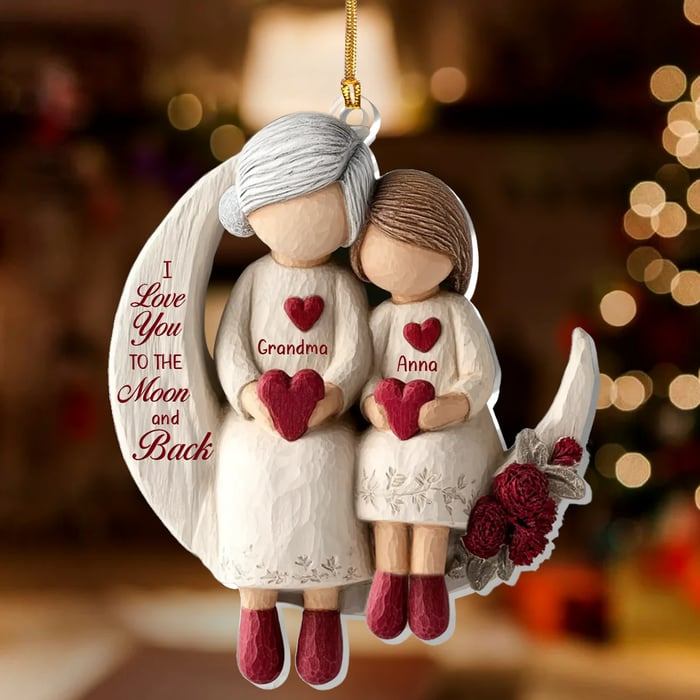 Personalized Grandma & Grandchild Moon Love Ornament – Custom Acrylic Keepsake, Heartfelt Christmas Gift for Her Ornament