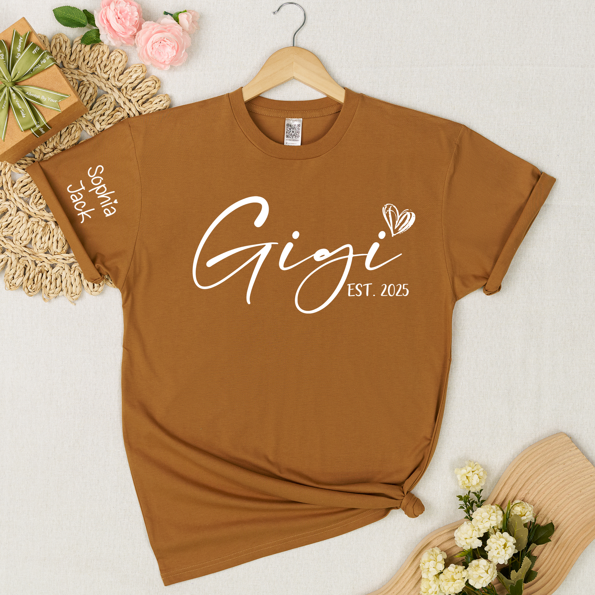 Personalized Gigi EST. 2025 T-Shirt with Custom Names for Family - Unique Gift for Grandma, Mom, or Loved Ones