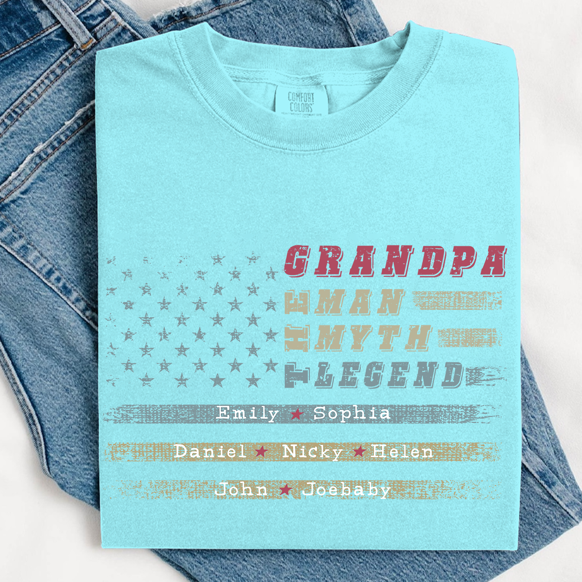 Grandpa The Man The Myth The Legend Shirt - Custom Comfort Colors Tee with Grandkids Names - Father's Day Gift
