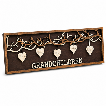 Personalized Grandchildren Wooden Sign, Custom Names Family Tree Decor, Unique Gift for Grandma Grandpa
