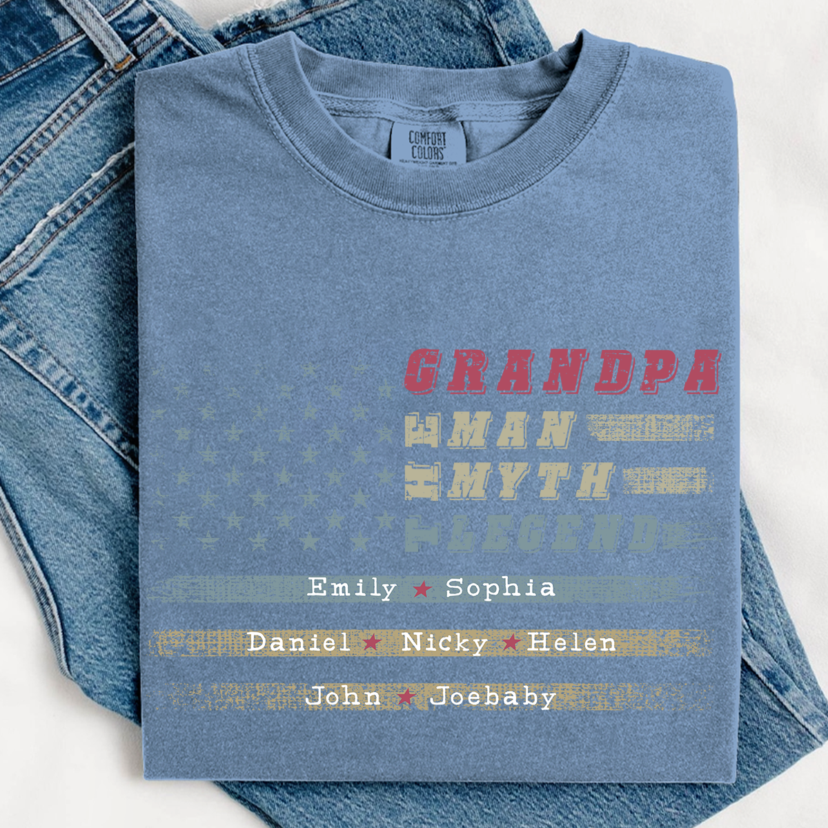Grandpa The Man The Myth The Legend Shirt - Custom Comfort Colors Tee with Grandkids Names - Father's Day Gift