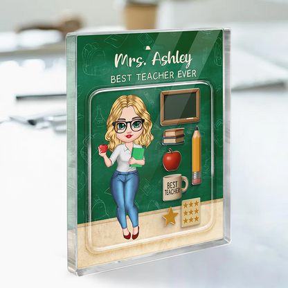 Teacher Action Figure Personalized Acrylic Block, Back To School Gift, Teacher Appreciation Gift