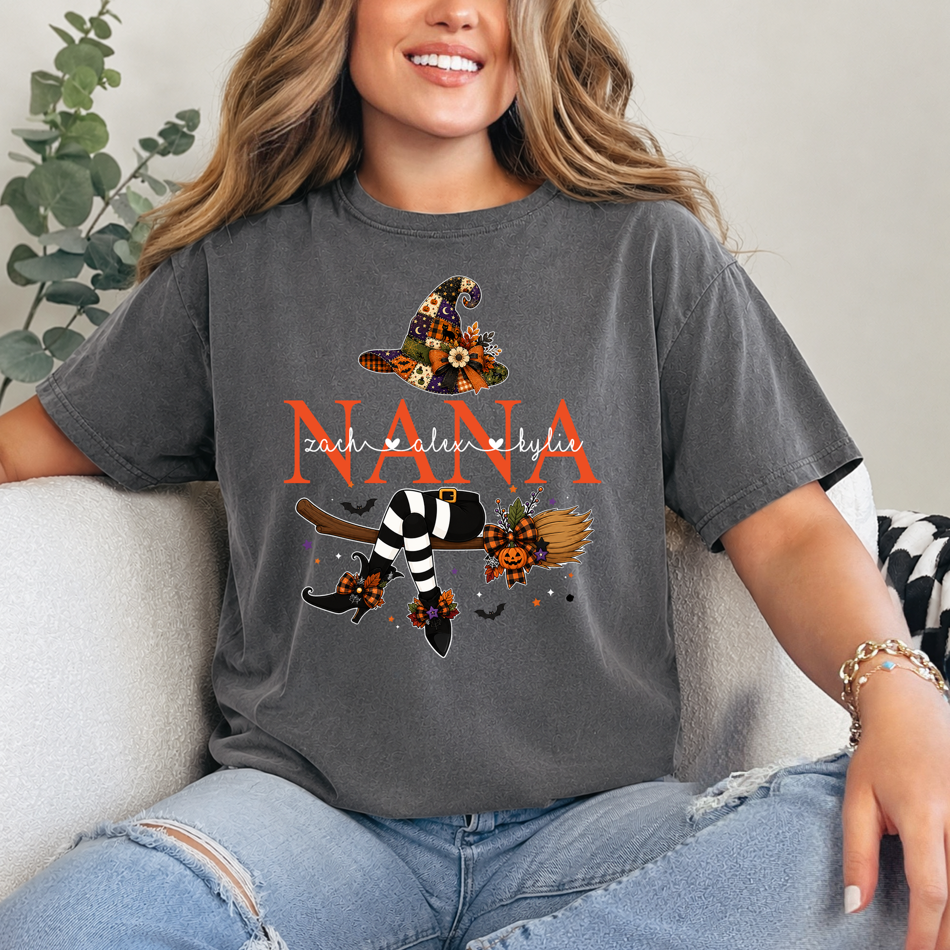Custom Grandma Halloween Shirt, Personalized Mimi Witch T-Shirt, Perfect Gift for Nana