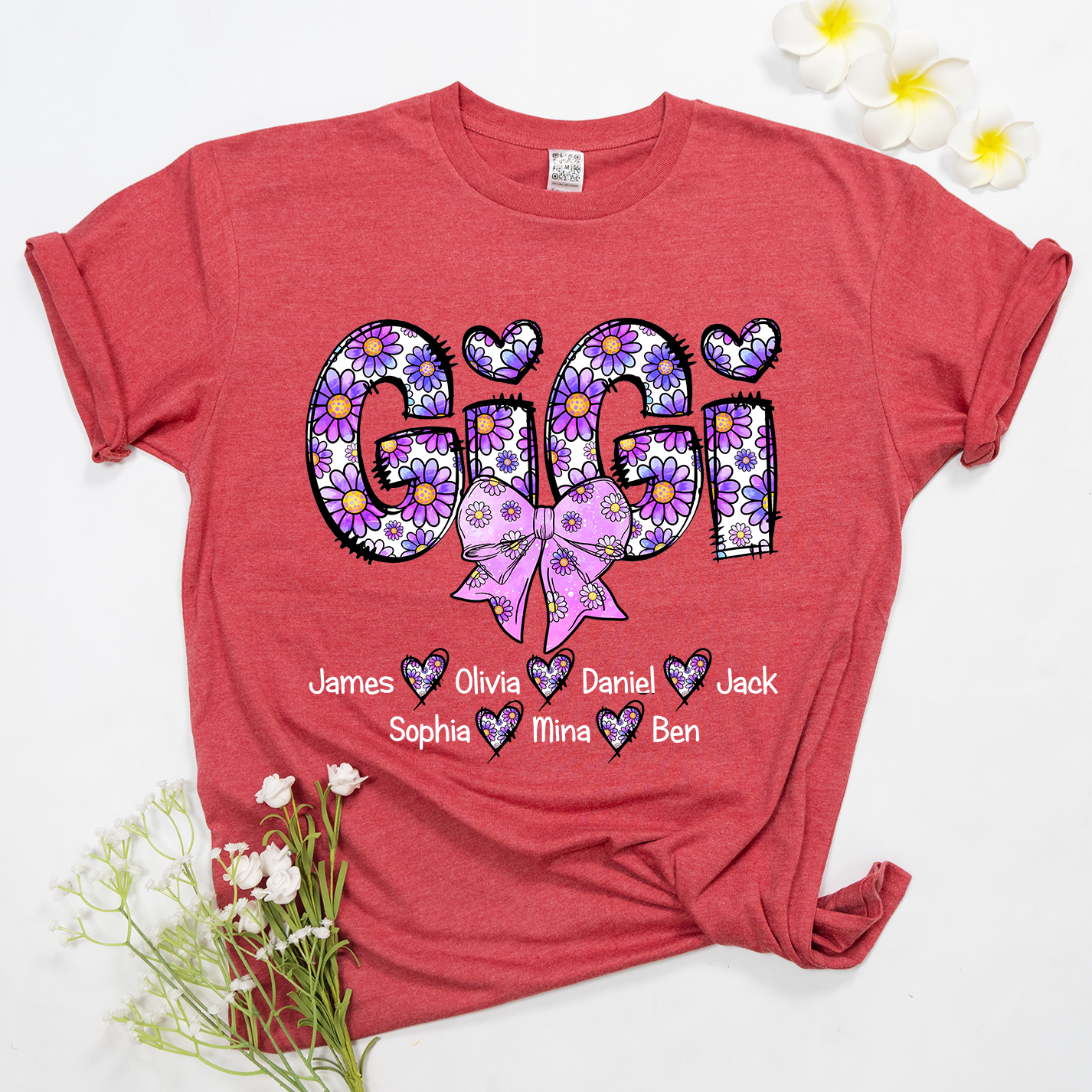 Personalized Gigi Purple Daisy Color With Grandkids Mother's Day TH T-Shirt