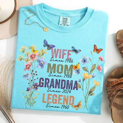 Personalized Wife Mom Grandma Legend Shirt – Custom Years Floral Butterfly Design Gift for Her