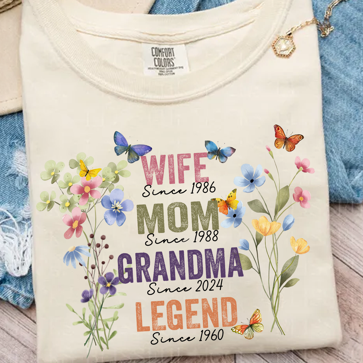 Personalized Wife Mom Grandma Legend Shirt – Custom Years Floral Butterfly Design Gift for Her