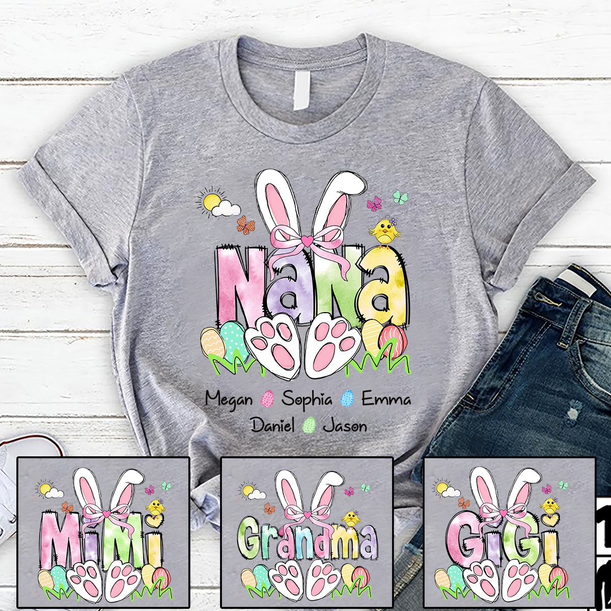 Custom Easter Grandma Shirt, Gift For Grandma, Grandma Easter Shirt With Grandkids Names T-Shirt