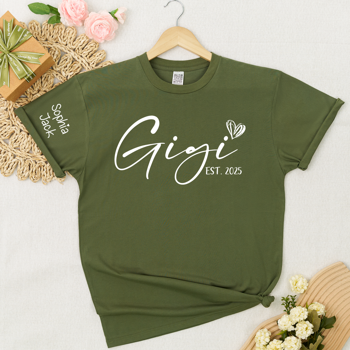 Personalized Gigi EST. 2025 T-Shirt with Custom Names for Family - Unique Gift for Grandma, Mom, or Loved Ones