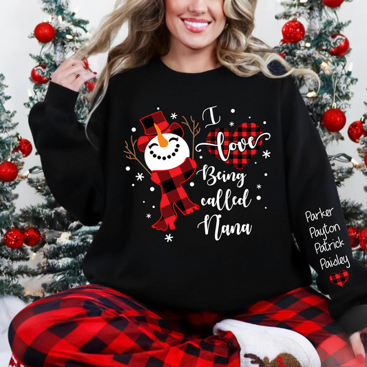 I Love Being Called Grandma Sweatshirt – Personalized Snowman Christmas Shirt with Grandkids' Names