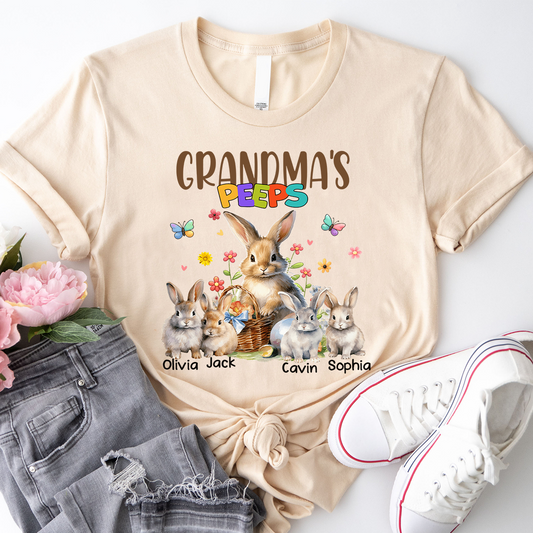 Personalized Easter Grandma's Peeps Shirt, Custom Nickname With Grandkids Shirt for Easter Day, Easter Bunny Grandma Shirt
