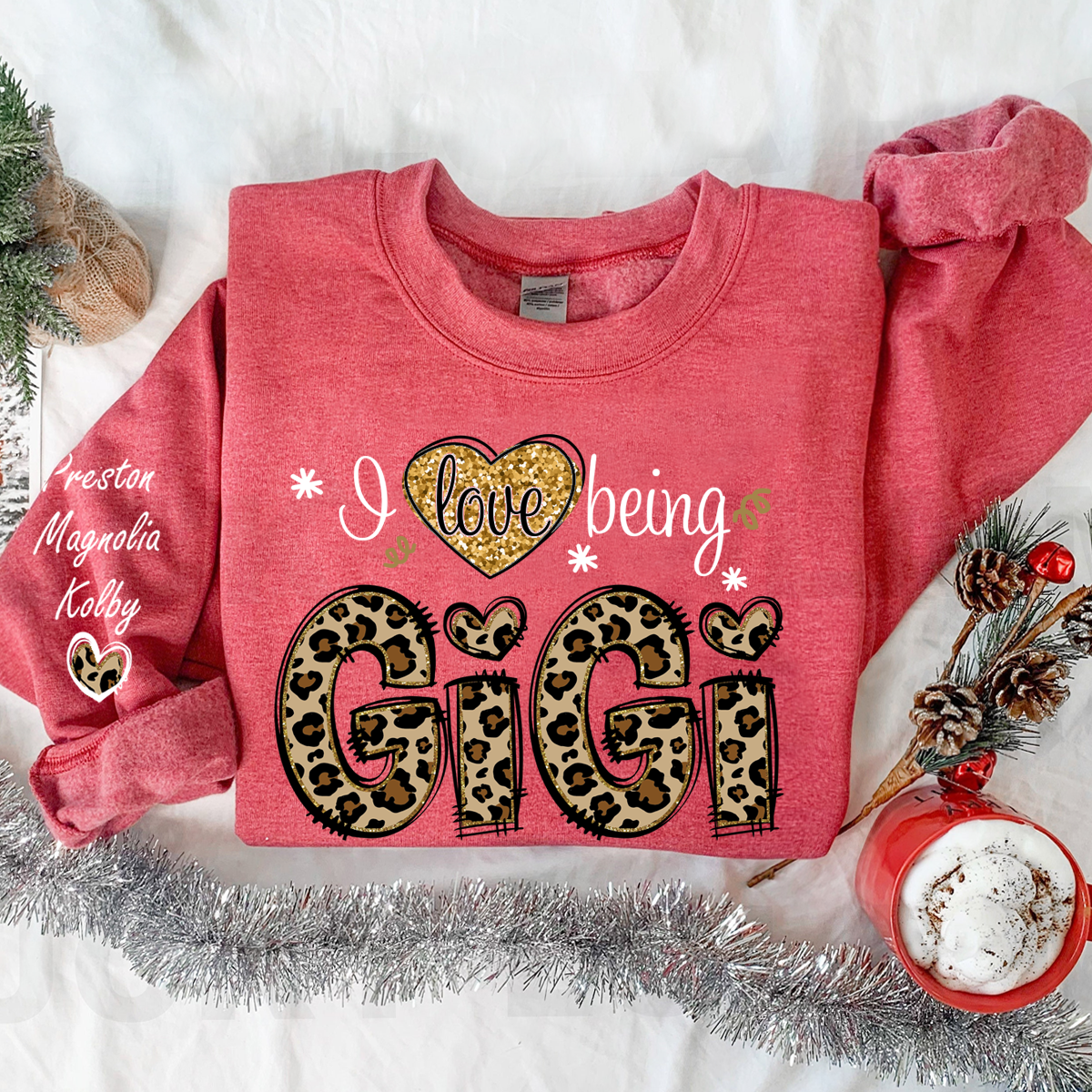 Custom Grandma Leopard Sweatshirt – Personalized I Love Being Gigi with Grandchildren’s Names Hoodie, Ideal Christmas Gift
