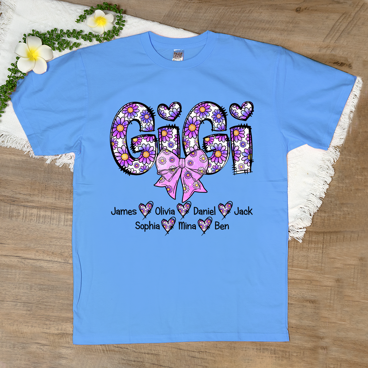 Personalized Gigi Purple Daisy Color With Grandkids Mother's Day TH T-Shirt