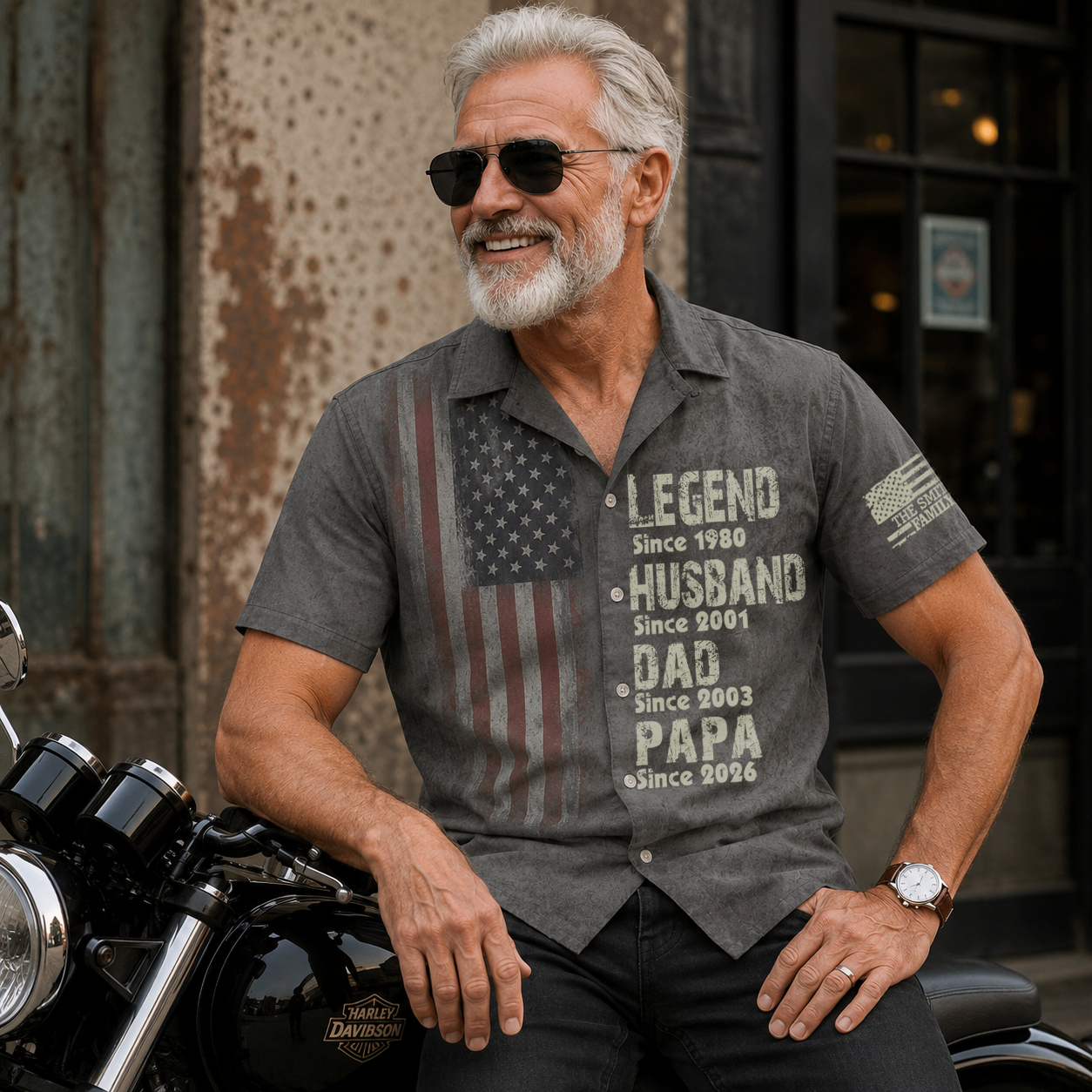Personalized America 250th Anniversary Father's Day Hawaiian Shirt, Custom Patriotic Dad Gift, 4th of July Aloha Shirt for Grandpa, 1776 Hawaiian