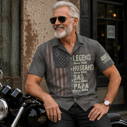 Personalized America 250th Anniversary Father's Day Hawaiian Shirt, Custom Patriotic Dad Gift, 4th of July Aloha Shirt for Grandpa, 1776 Hawaiian