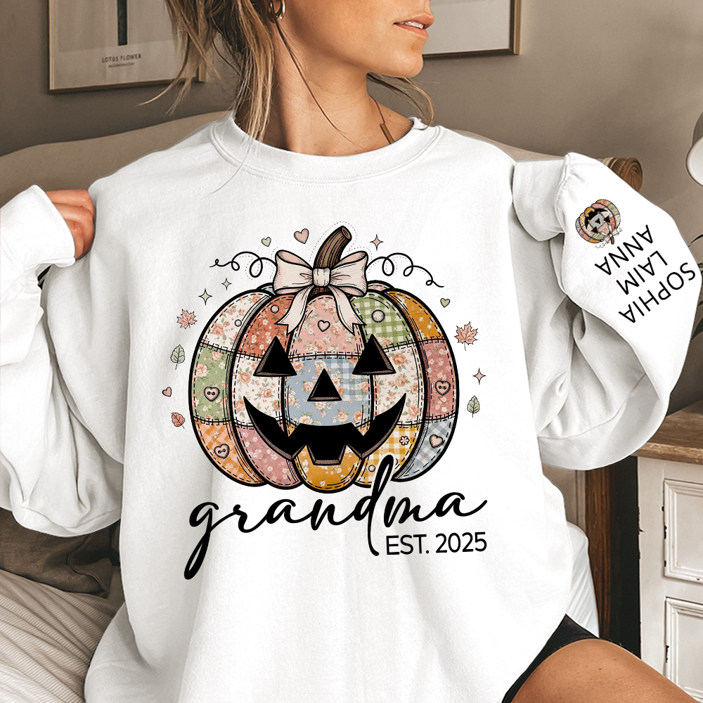 Personalized Floral Pumpkin Mimi Gifts, Floral Patchwork Mimi, Gifts for Grandma and Kids