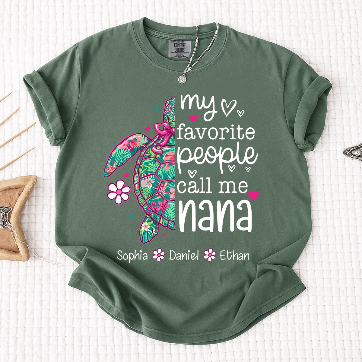 Comfort Colors® Personalized Nana Sea Turtle Shirt, My Favorite People Call Me Nana Tee, Custom Grandkids Names T Shirt, Coastal Grandma Gift