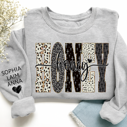 Personalized Honey Leopard Sweatshirt – Custom Bible Style Design, Unique Gift for Grandma and Her Grandkids