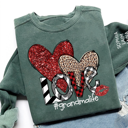 Custom Grandma Life Love Sweatshirt, Leopard & Glitter Heart Design For Grandma And Kids