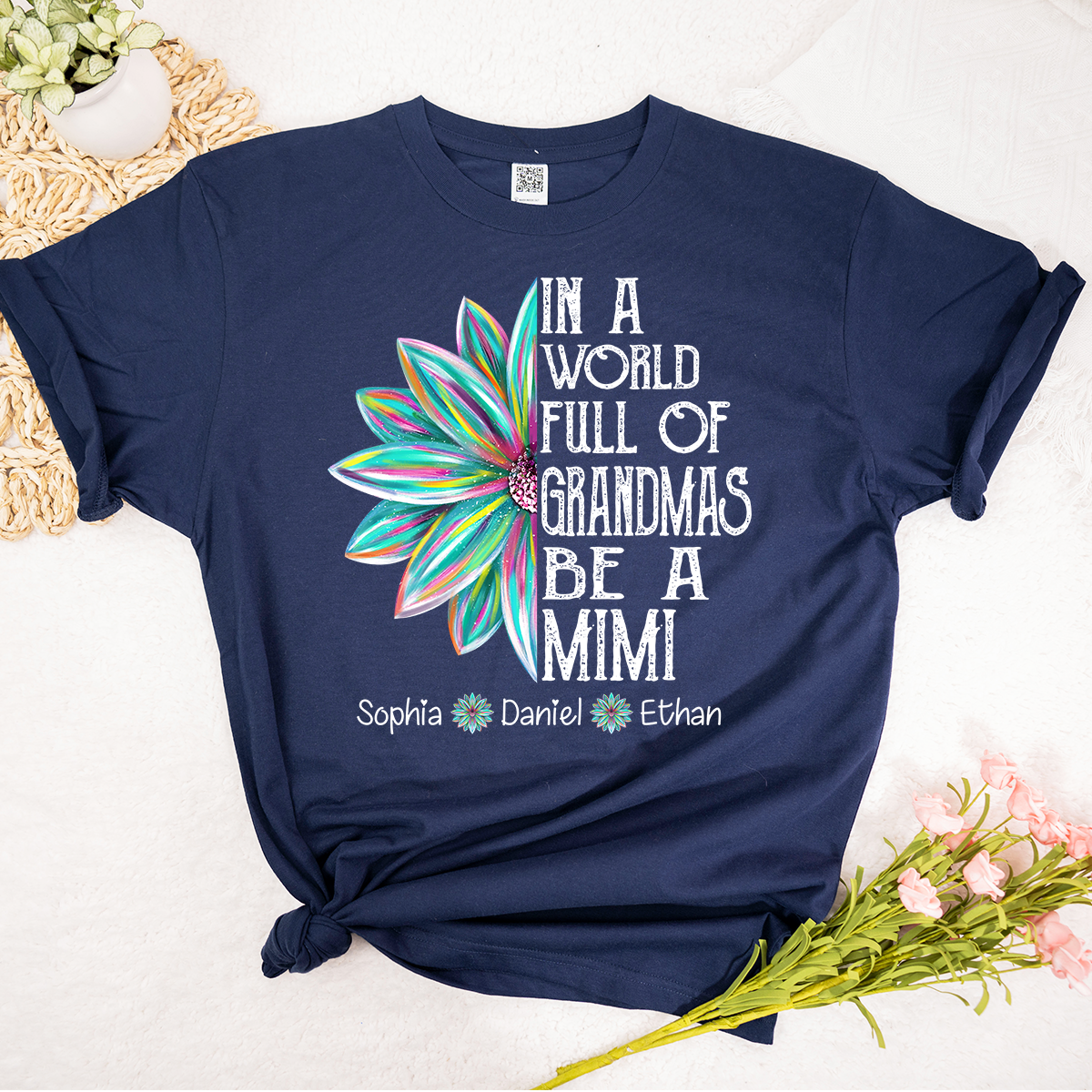 Personalized Mimi Shirt with Grandkids Names, In A World Full of Grandmas Be a Mimi Tee, Custom Floral Family Gift for Grandma