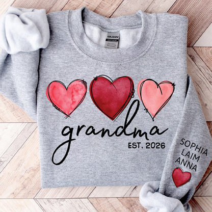 Custom Grandma Valentine Sweatshirt, Heart Valentine Gifts For Grandma And Kids