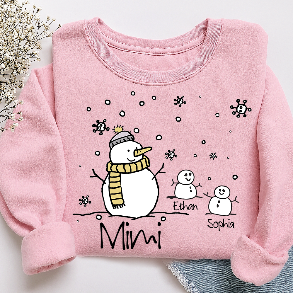 Personalized Christmas Snowman Sweatshirt, Gifts for Grandma, Custom Grandma and Grandchild Names