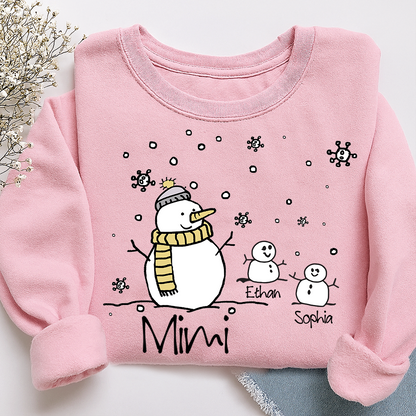 Personalized Christmas Snowman Sweatshirt, Gifts for Grandma, Custom Grandma and Grandchild Names