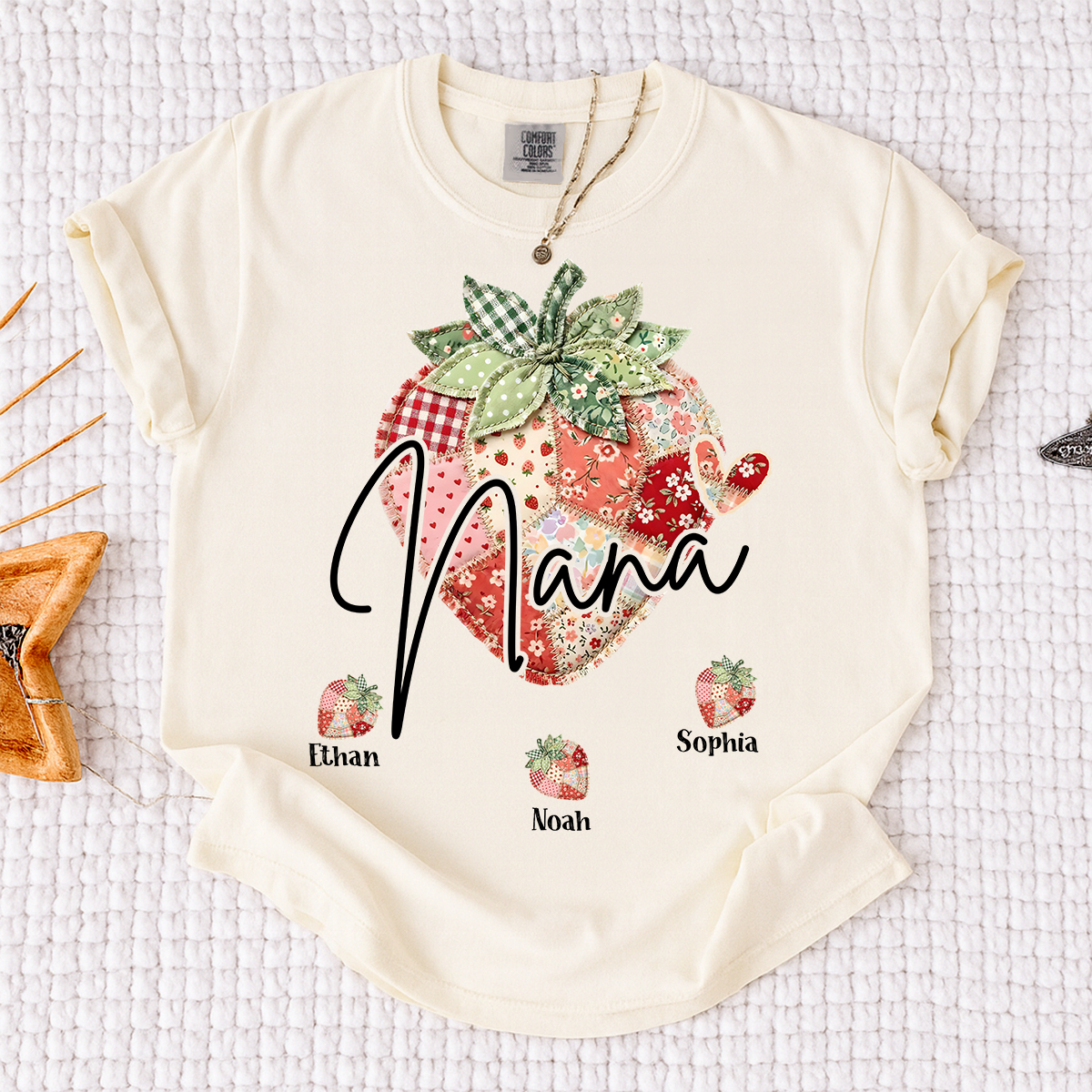 Comfort Colors® Nana Strawberry Graphic Tee, Fun and Sweet Personalized Grandma Shirt For Gift Nana And Kids