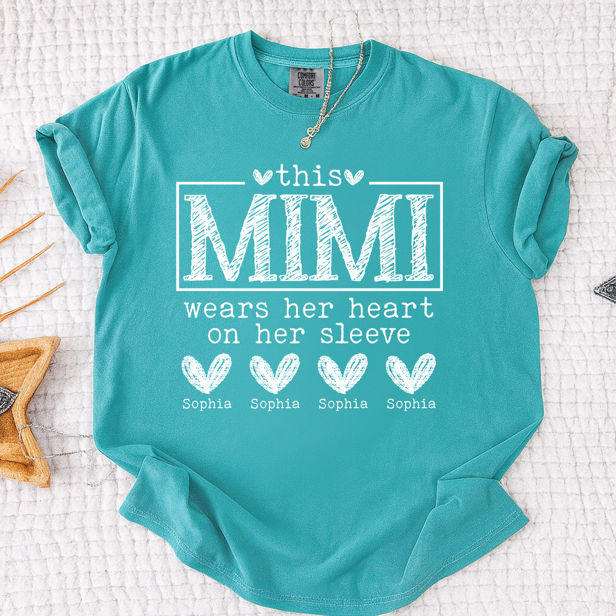 Comfort Colors Custom Mimi Shirt, This Mimi Wears Her Heart on Her Sleeve  with Grandkids Names, Idea Gift for Mother's Day, Birthday