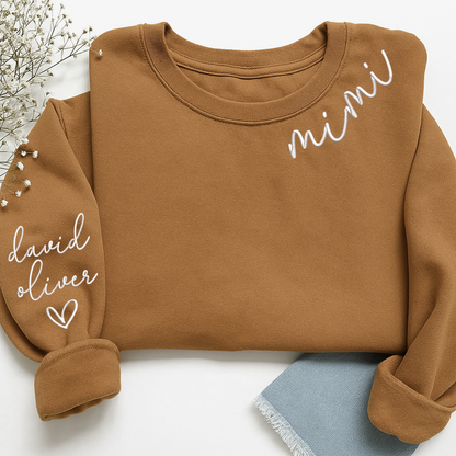 Embroidered Custom Mimi Heart Sweatshirt, Gift for Grandma And Grandchild
