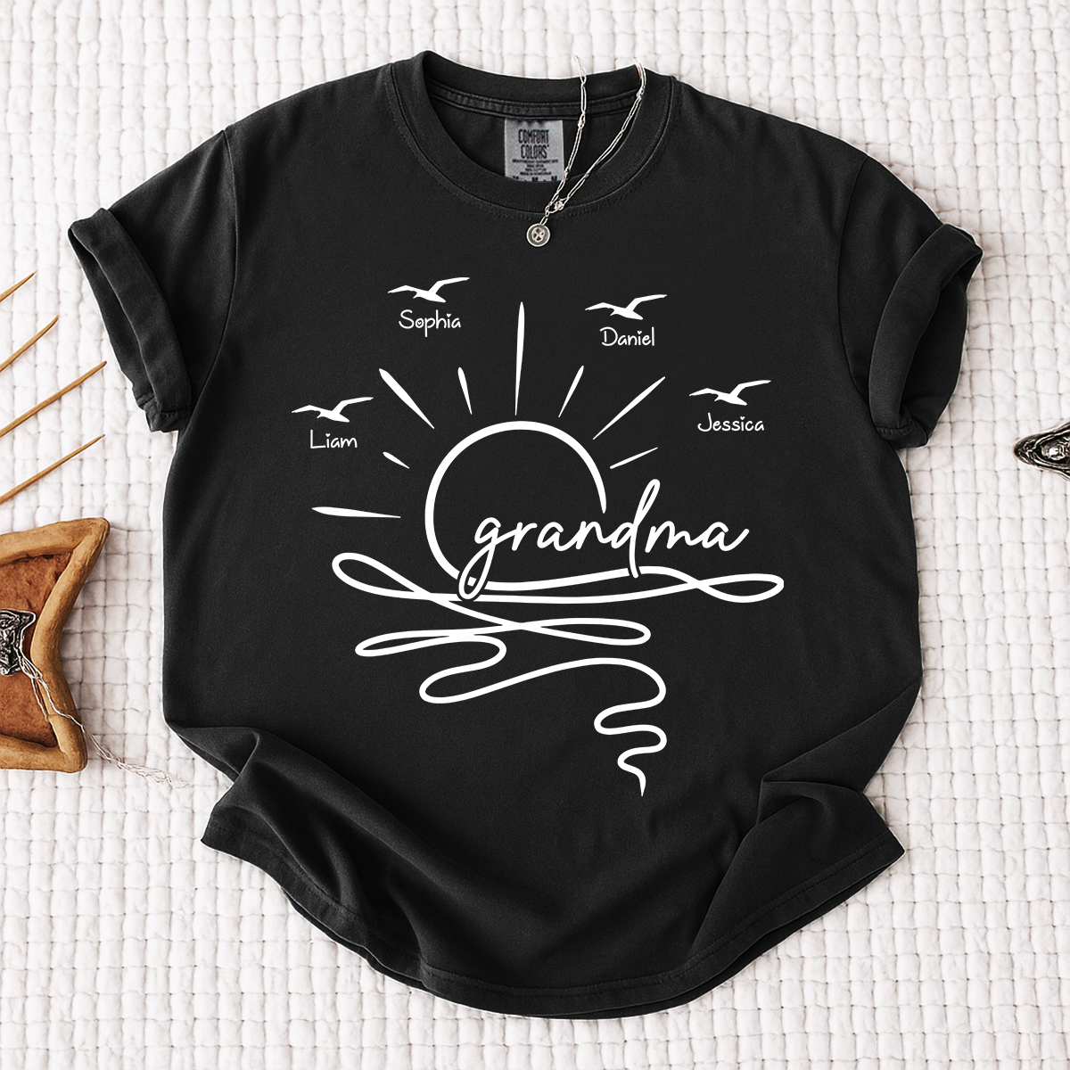 Comfort Colors Personalized Grandma Sunset Shirt, Custom Grandkids Names T Shirt, Beach Grandma Gift for Nana Mimi Gigi Women