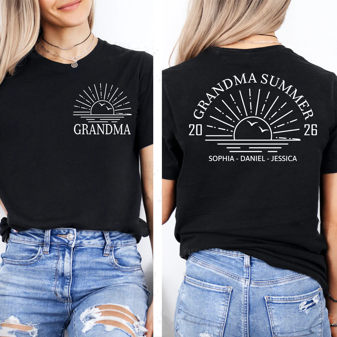 Custom Grandma Shirt with Grandchildren Names, Grandma Summer 2026 Beach Graphic Tee, Personalized Family Vacation Apparel