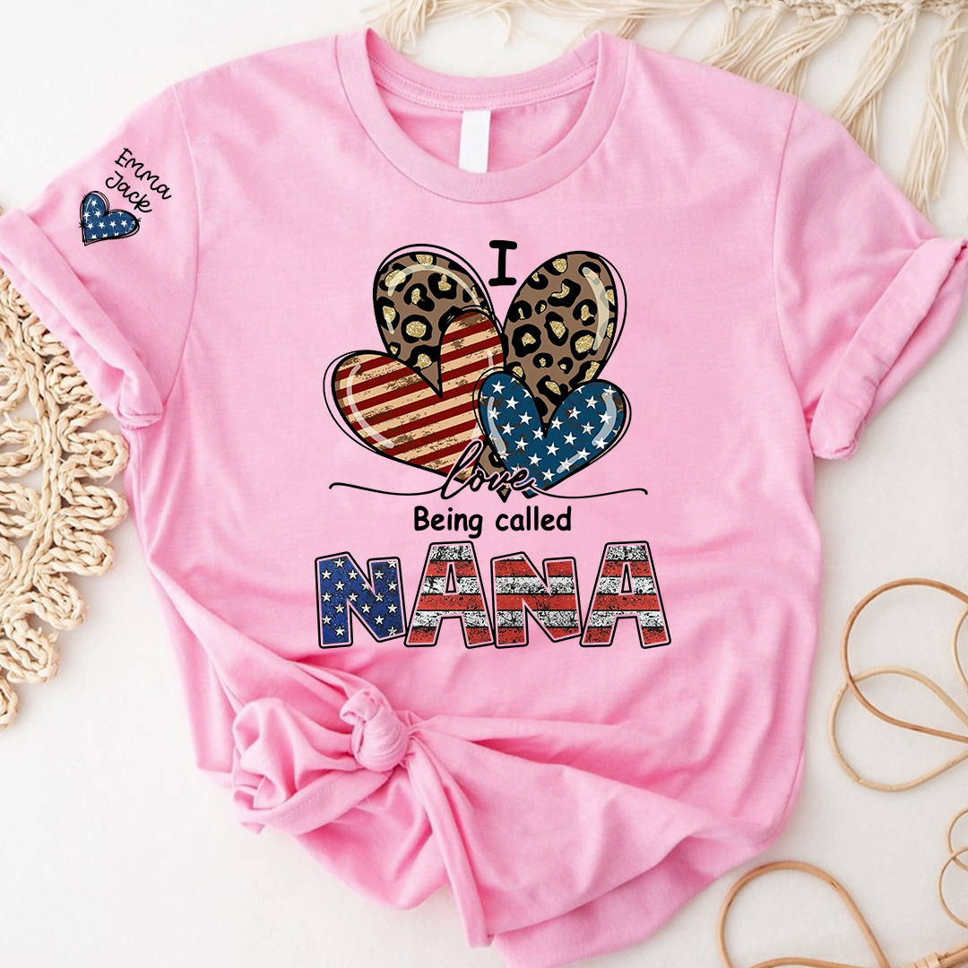 I Love Being Called Nana American Flag Heart T-Shirt, For Gift Grandma And Kids