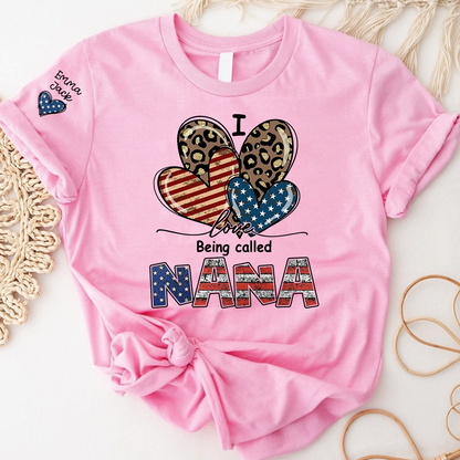 I Love Being Called Nana American Flag Heart T-Shirt, For Gift Grandma And Kids