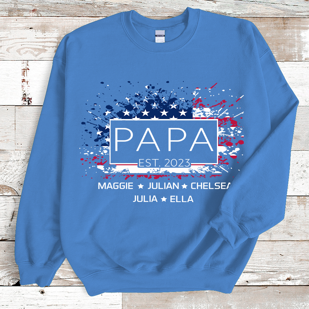 Papa with Grandkids USA flag American Independence Day Sweatshirt