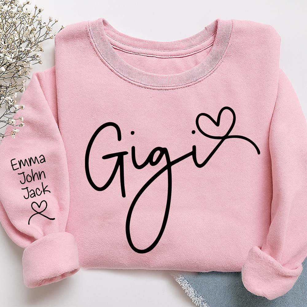 Custom Gigi Sweatshirt, Elegant Script Heart Design Personalized Names