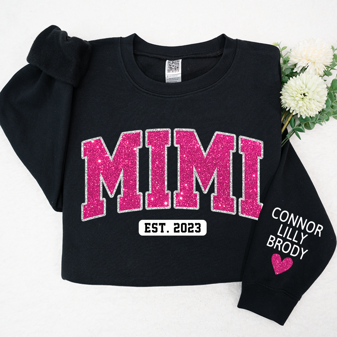 Mimi Pink Glitter Sweatshirt, Custom Mimi And Kids, Grandma Gift TH Sweatshirt