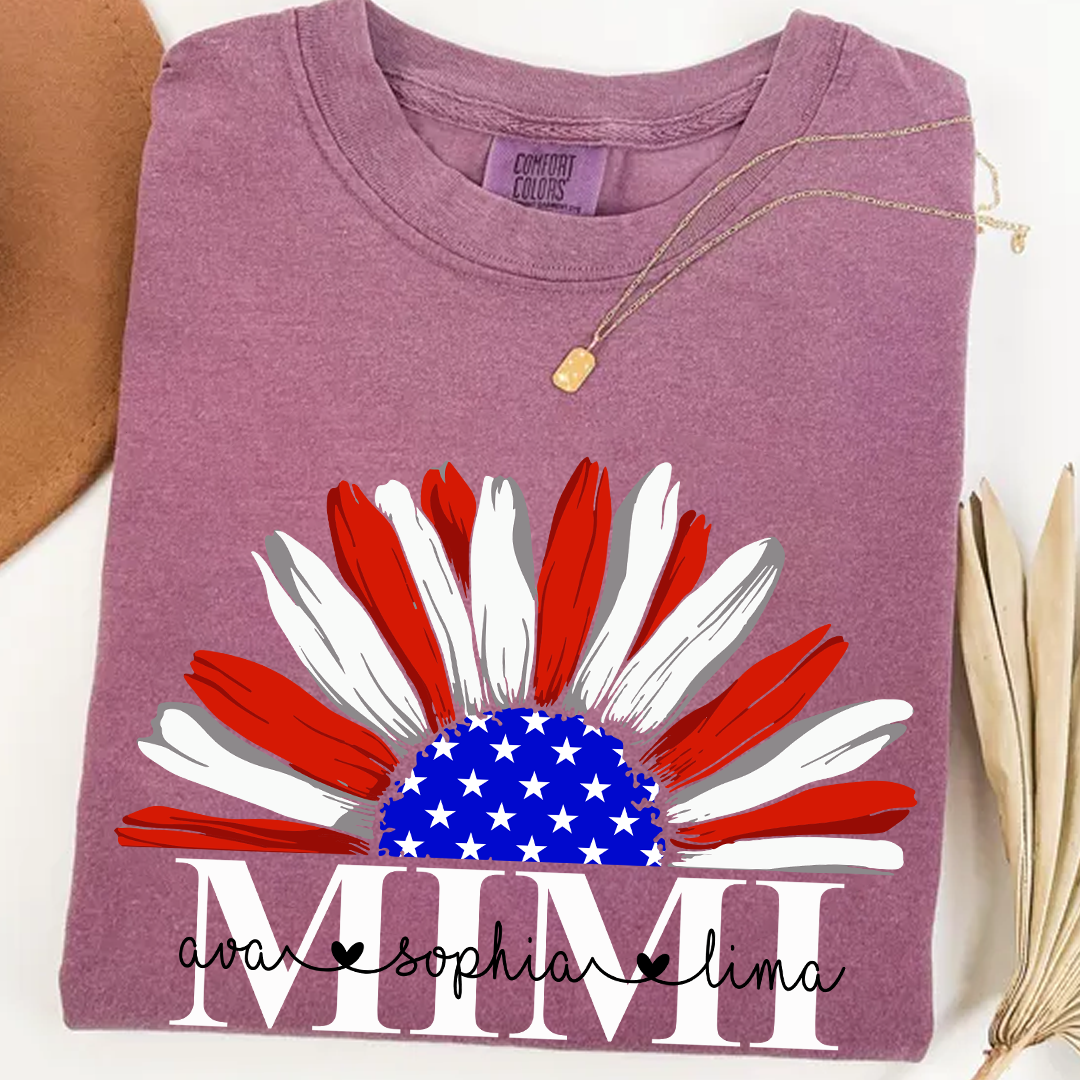 Comfort Colors® Custom Mimi And Grandkids – USA Flag Daisy Tee